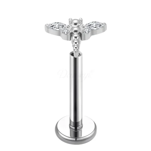Daweys DS4283 Dragonfly Titanium Labbro Stullo ipoallergenico Gioielli, Piercing labret piatto a filo interno - Immagine 2