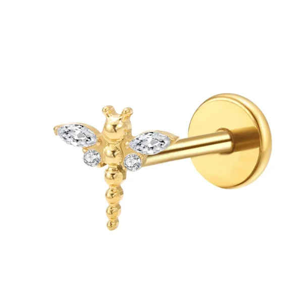 Daweys DS4283 Dragonfly Titanium Labbro Stullo ipoallergenico Gioielli, Piercing labret piatto a filo interno
