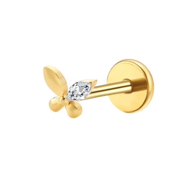 Daweys DS4284 Titanium Lip Stud with Butterfly Design and Diamond Accent – Elegant, Hypoallergenic, Durable
