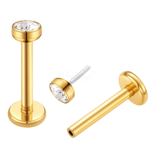 Daweys DS2003 Round 5A Zirconia ASTM F136 Titanio Threadless Labret Lip & Piercing per stallone dell'orecchio - Immagine 2