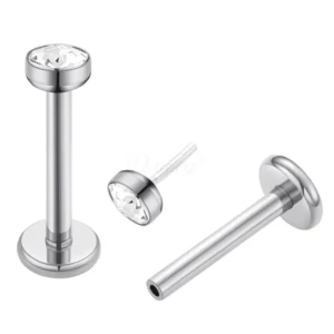 Daweys DS2003 Round 5A Zirconia ASTM F136 Titanium Threadless Labret Lip & Ear Stud Piercing