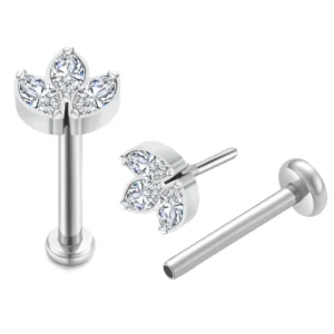 Daweys DS2006 Three-Petal Flower ASTM F136 Titanium Threadless Labret Lip & Ear Stud piercings