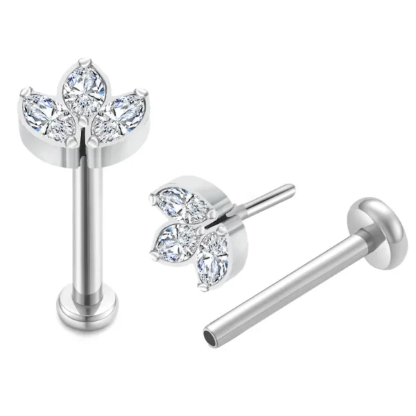 Daweys DS2006 Three-Petal Flower ASTM F136 Titanium Threadless Labret Lip & Ear Stud piercings
