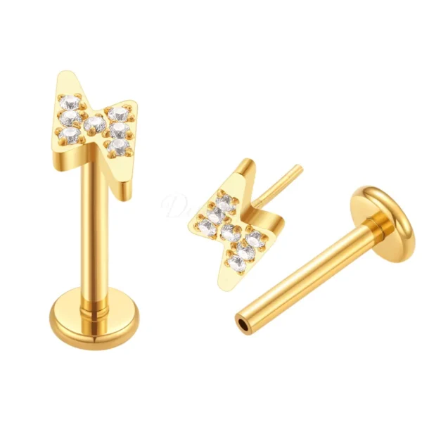 Daweys DS2007 Lightning Bolt 5A Zirconia ASTM F136 Titanium Threadless Labret Lip Stud - Image 2