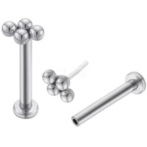 Daweys DS2008 Four-Ball ASTM F136 Titanium Threadless Labret Lip & Ear Stud Piercing