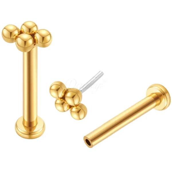 Daweys DS2008 Four-Ball ASTM F136 Titanium Threadless Labret Lip & Piercing per stallone dell'orecchio - Immagine 2
