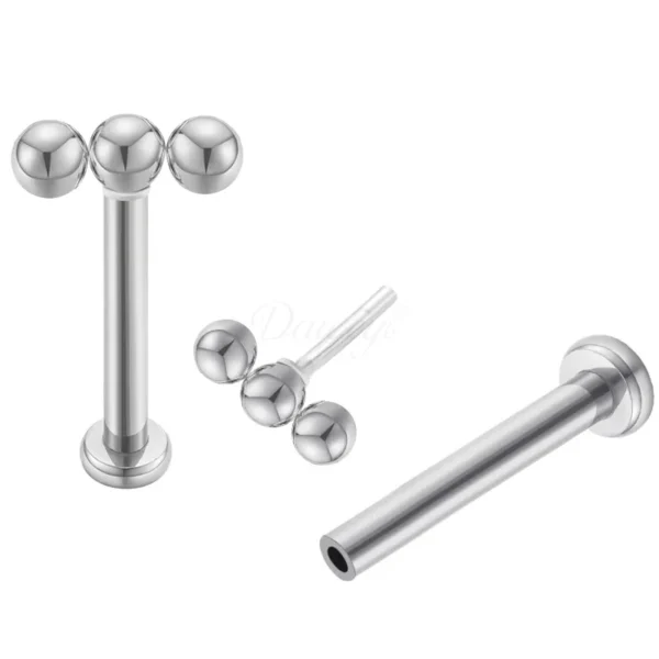 Daweys DS2009 Three-Ball ASTM F136 Titanium Threadless Labret Lip & Piercing per stallone dell'orecchio