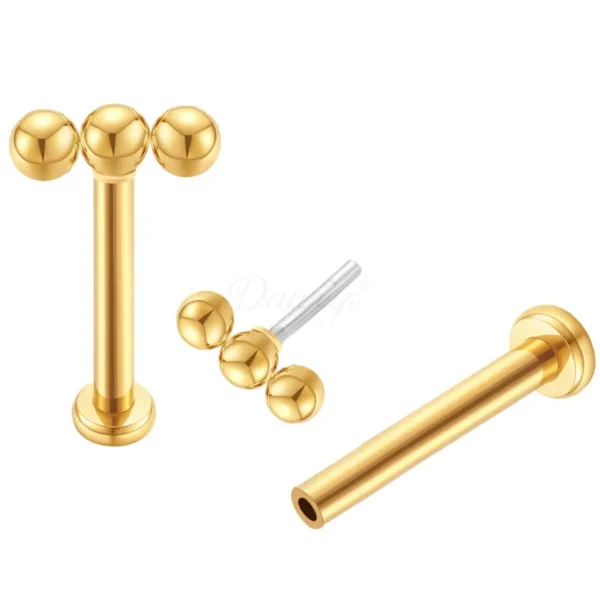 Daweys DS2009 Three-Ball ASTM F136 Titanium Threadless Labret Lip & Piercing per stallone dell'orecchio - Immagine 2