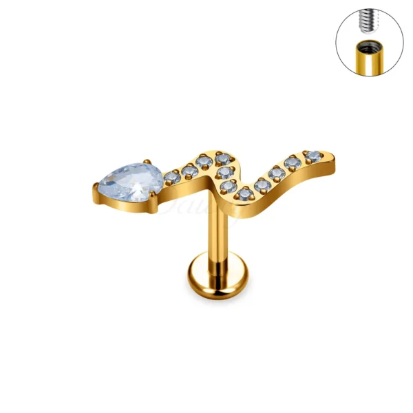 Daweys DS2010 Inlaid 5A Zirconia Snake-Shaped ASTM F136 Titanium Threadless Labret Lip Stud - Immagine 3