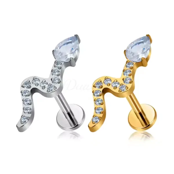 Daweys DS2010 Inlaid 5A Zirconia Snake-Shaped ASTM F136 Titanium Threadless Labret Lip Stud