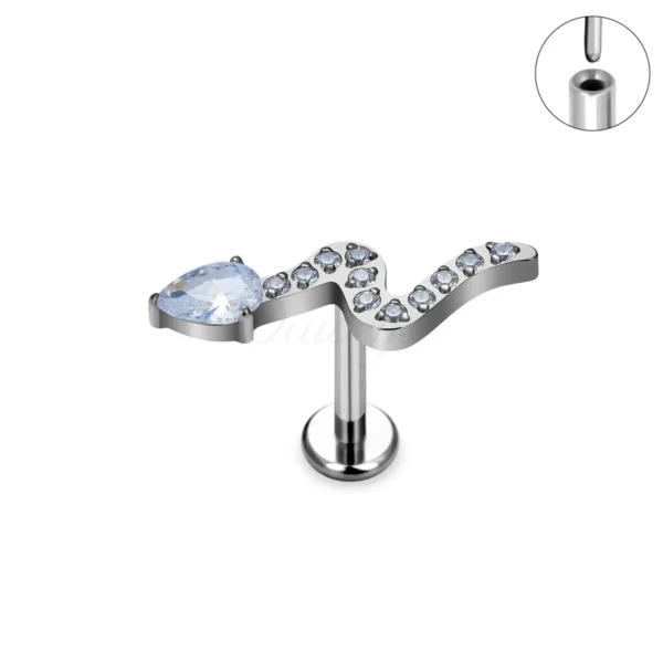 Daweys DS2010 Inlaid 5A Zirconia Snake-Shaped ASTM F136 Titanium Threadless Labret Lip Stud - Immagine 2