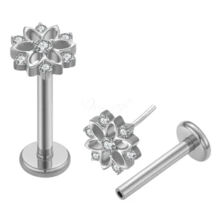 Daweys DS2013 8-Star Zirconia Flower ASTM F136 Titanium Threadless Labret Lip & Ear Stud