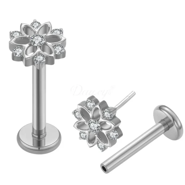 Daweys DS2013 8-Star Zirconia Flower ASTM F136 Titanium Threadless Labret Lip & Ear Stud