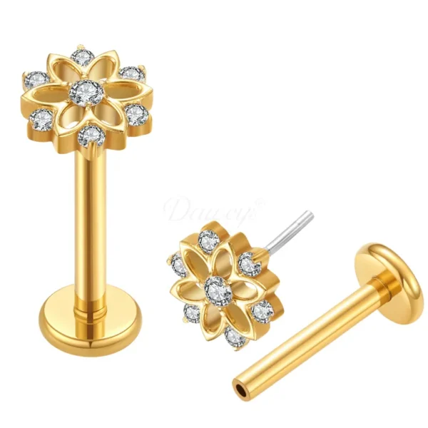 Daweys DS2013 8-Star Zirconia Flower ASTM F136 Titanium Threadless Labret Lip & Ear Stud - Immagine 2
