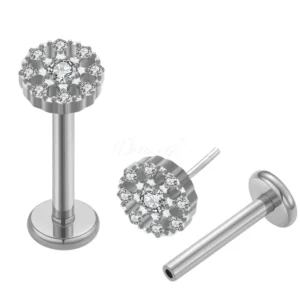 Daweys DS2014 9-Zirconia Cylinder Flower ASTM F136 Titanium Threadless Labret Lip & Ear Stud