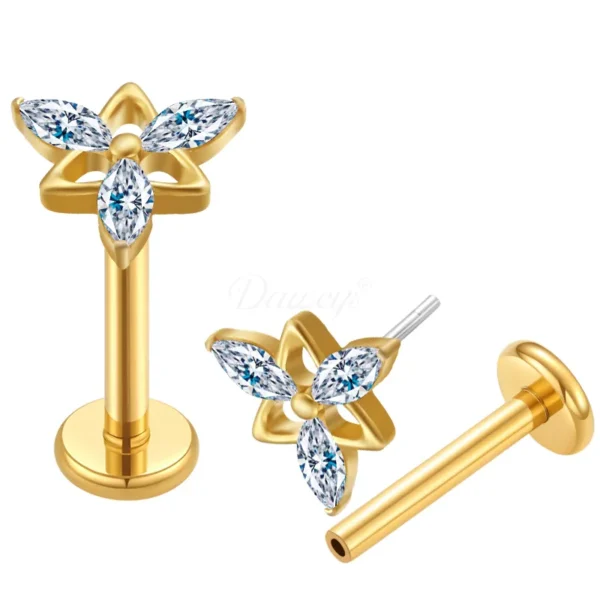 Daweys DS2015 G23 Titanium Threadless Lip Ear Stud Piercing Jewelry - Immagine 2