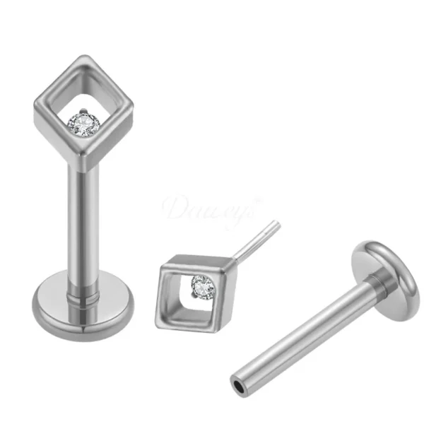 Daweys DS2016 Rhombic Zirconia Push-in Labret Elegante Stud di gioielli piercing senza fili