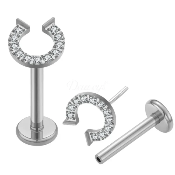 Daweys DS2018 Horseshoe Zirconia Labret senza thread - Ipoallergenico Titanio Elegante Piercing Gioielli piercing
