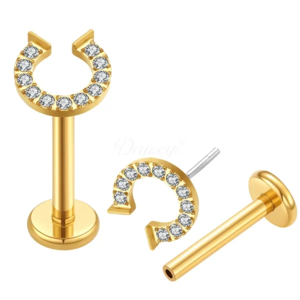 Daweys DS2018 Horseshoe Zirconia Labret senza thread - Ipoallergenico Titanio Elegante Piercing Gioielli piercing - Immagine 2