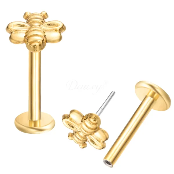 Daweys DS2019 Bee-Shaped Zirconia Push-In Labret Elegant Titanium Threadless Piercing Jewelry - Immagine 2