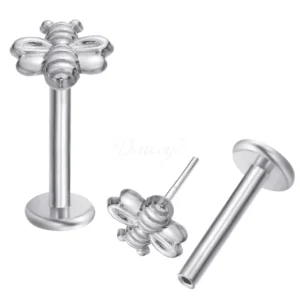 Daweys DS2019 Bee-Shaped Zirconia Push-In Labret Elegant Titanium Threadless Piercing Jewelry