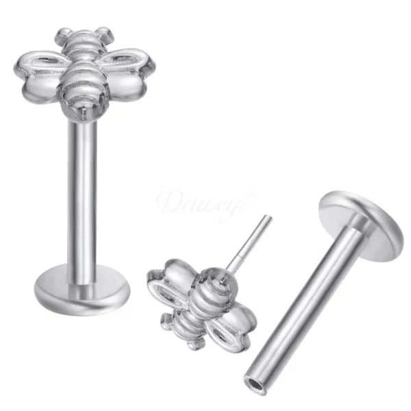 Daweys DS2019 Bee-Shaped Zirconia Push-In Labret Elegant Titanium Threadless Piercing Jewelry