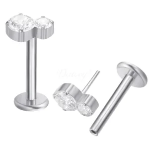 Daweys DS2020 Dual Zirconia Push-In Labret Elegant Titanium Threadless Piercing Jewelry Stud