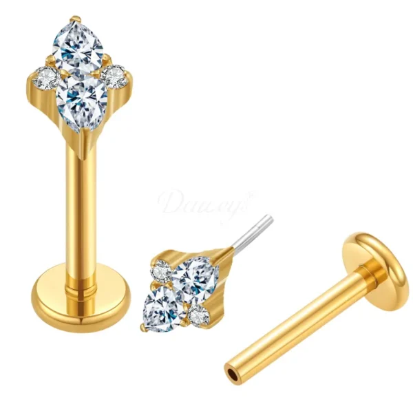 Daweys DS2021 Arrow-Shaped Zirconia Set Lip Stud Piercing Jewelry Threadless Labret - Immagine 2