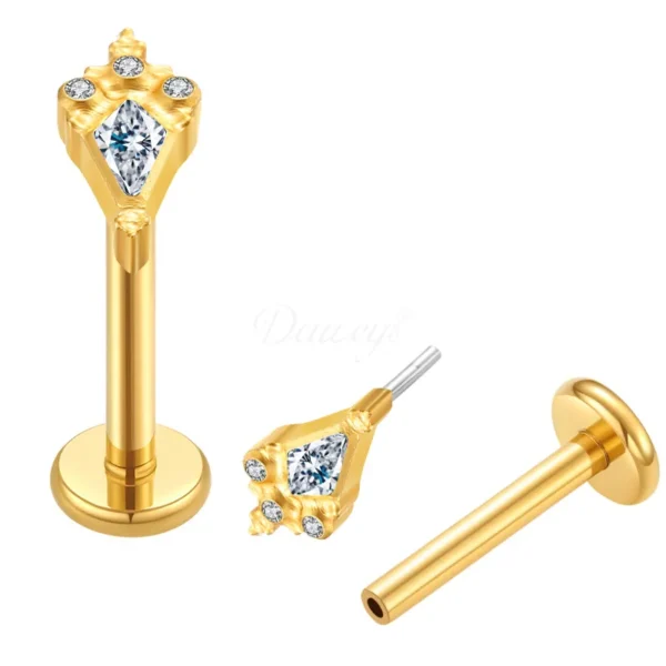 Daweys DS2024 Oval Zircon Plug Lip Piercing Elegant Sparkling Jewelry Threadless Labrets - Image 2
