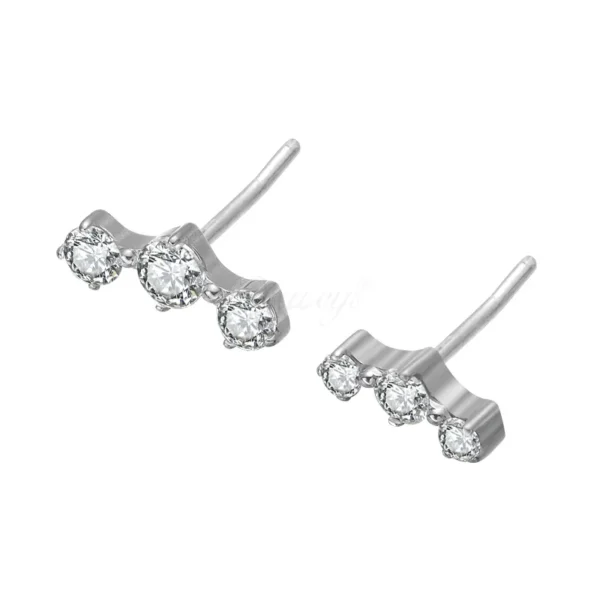 Daweys DS2025 Triple Zircon Row Plug Lip Piercing Elegant Sparkling Threadless Labret Jewelry.