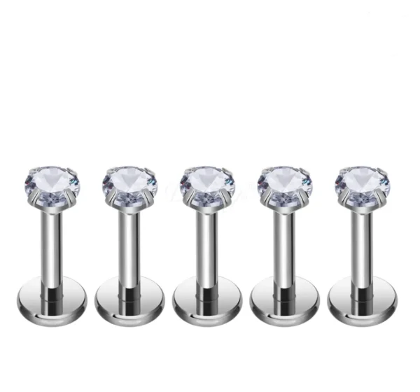 Daweys DS2045 Lip Stud Zircon Threadless labret Titanium Piercing Jewelry - Immagine 4