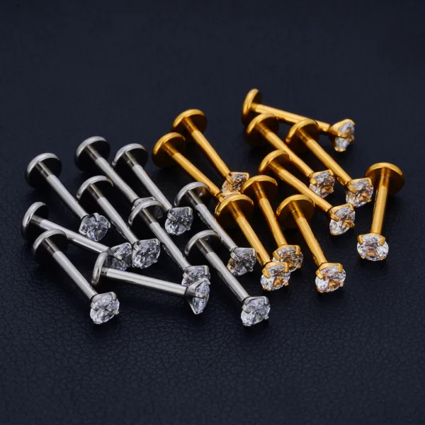 Daweys DS2045 Lip Stud Zircon Threadless labret Titanium Piercing Jewelry - Immagine 8
