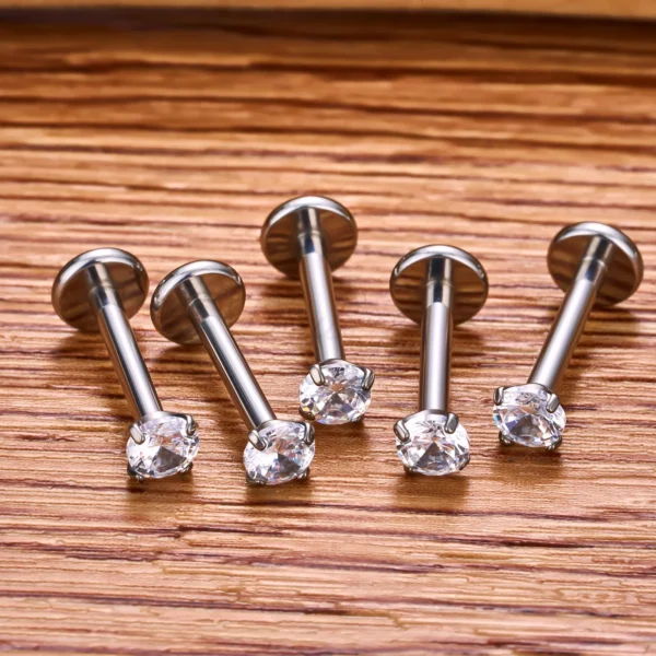 Daweys DS2045 Lip Stud Zircon Threadless labret Titanium Piercing Jewelry - Immagine 7
