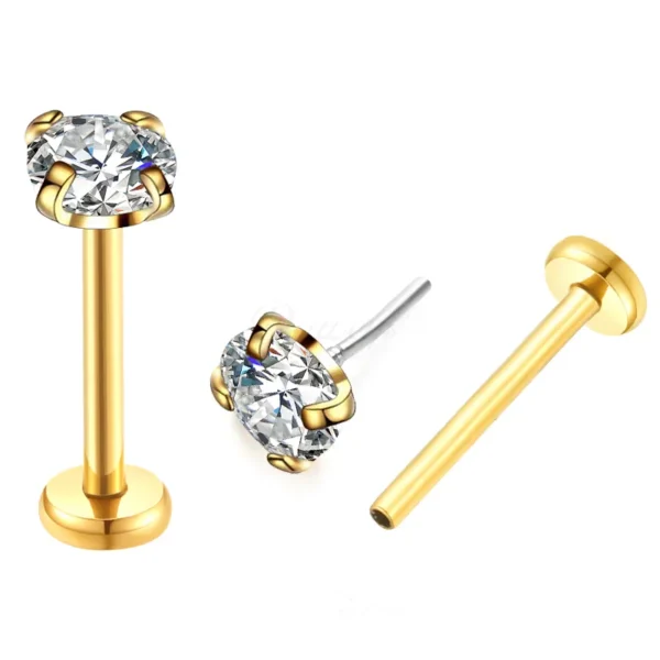 Daweys DS2045 Lip Stud Zircon Threadless labret Titanium Piercing Jewelry - Immagine 2