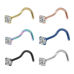 Daweys DSNS001 ASTM F136 Titanium Nose Stud Hypoallergenic Nose Jewelry Pin Stud