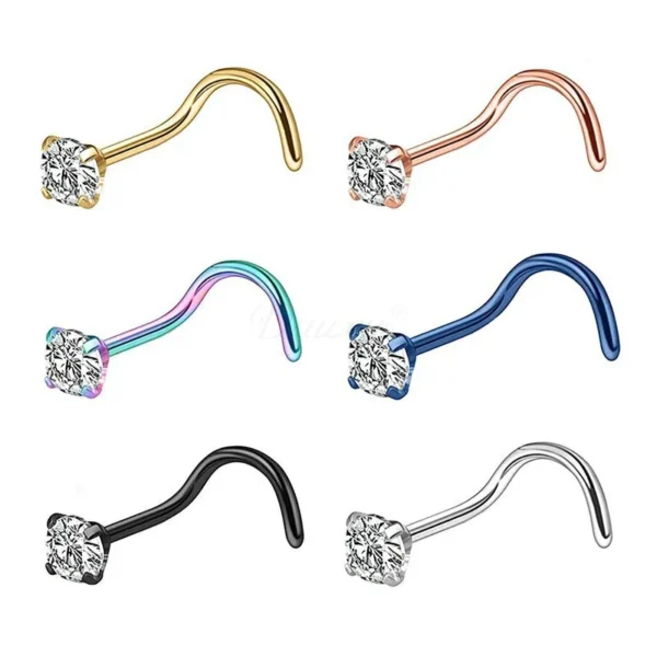 Daweys DSNS001 ASTM F136 Titanium Nose Stud Hypoallergenic Nose Jewelry Pin Stud