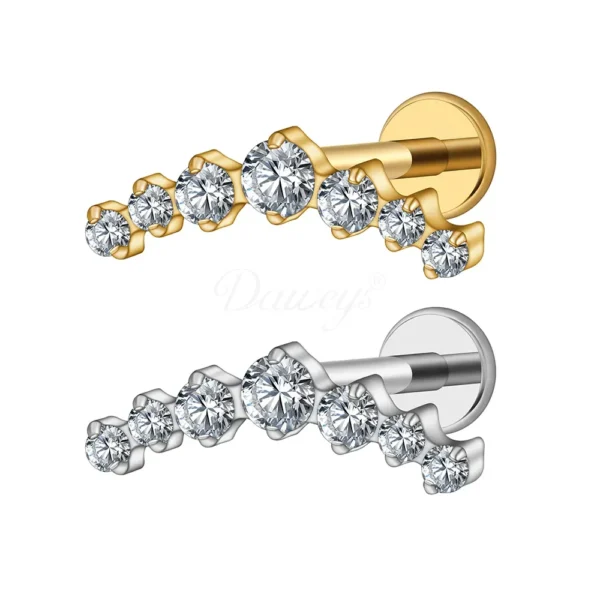 Daweys DS4336 G23 Titanium Internally Threaded CZ Climber Cartilage Labret Stud