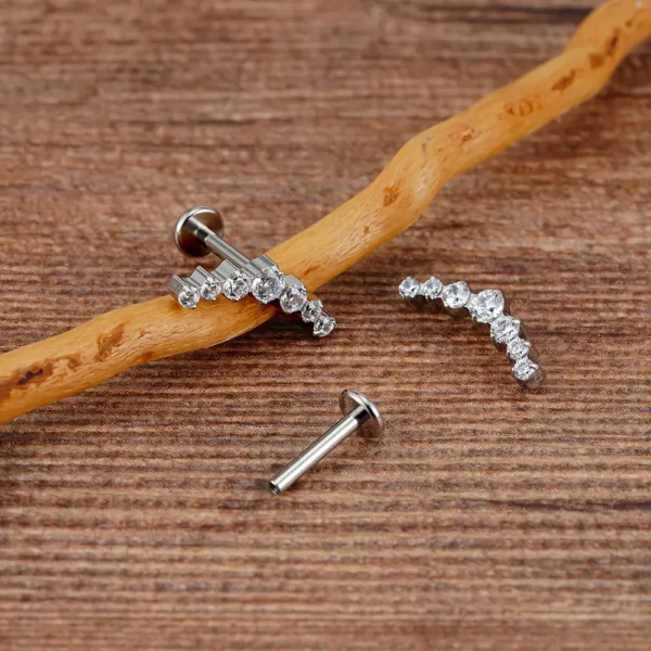 Daweys DS4336 G23 Titanium Internally Threaded CZ Climber Cartilage Labret Stud - Image 4