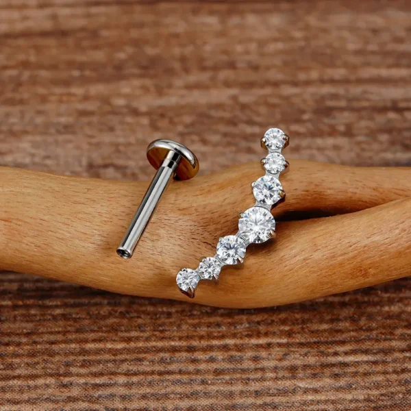 Daweys DS4336 G23 Titanium Internally Threaded CZ Climber Cartilage Labret Stud - Image 5