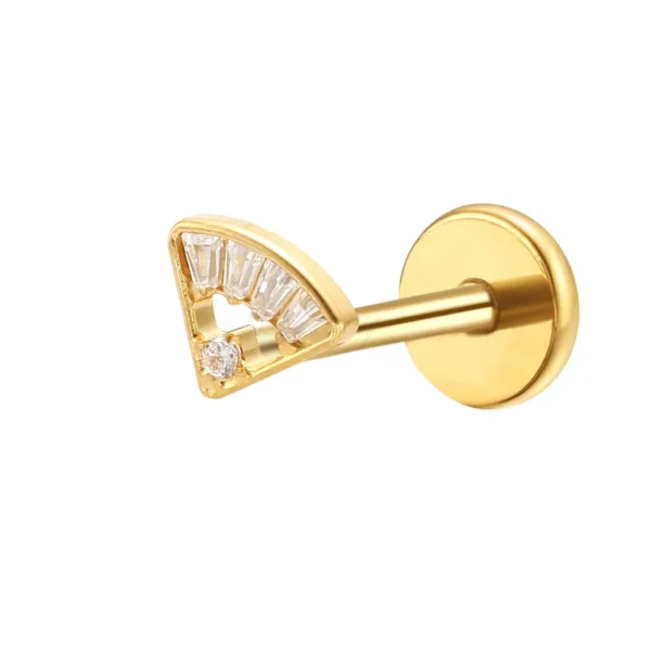 Daweys DS4337 G23 Titanium Internally Threaded Fan-Shaped CZ Cartilage Labret Stud
