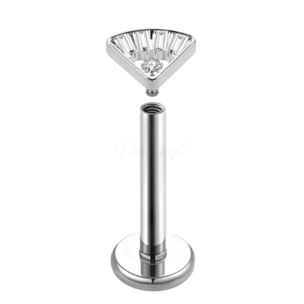 Daweys DS4337 G23 Titanium Internally Threaded Fan-Shaped CZ Cartilage Labret Stud - Image 2