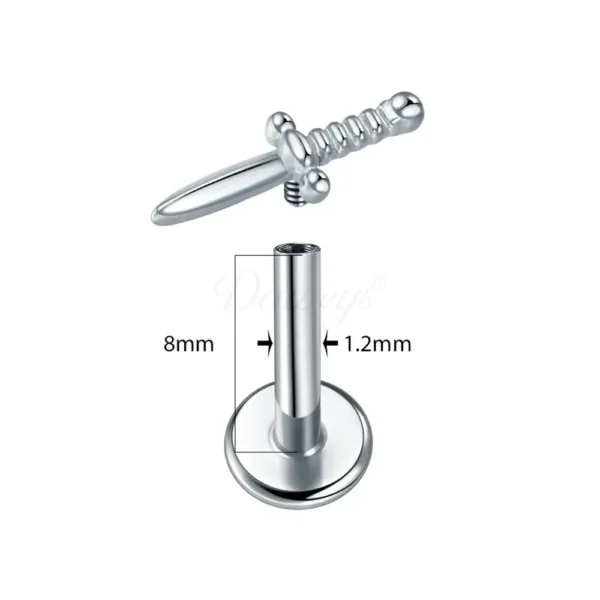 Daweys DS4339 ASTM F136 Titanium Labret with Sword Design for Lip, Helix, and Cartilage Piercing - Image 2