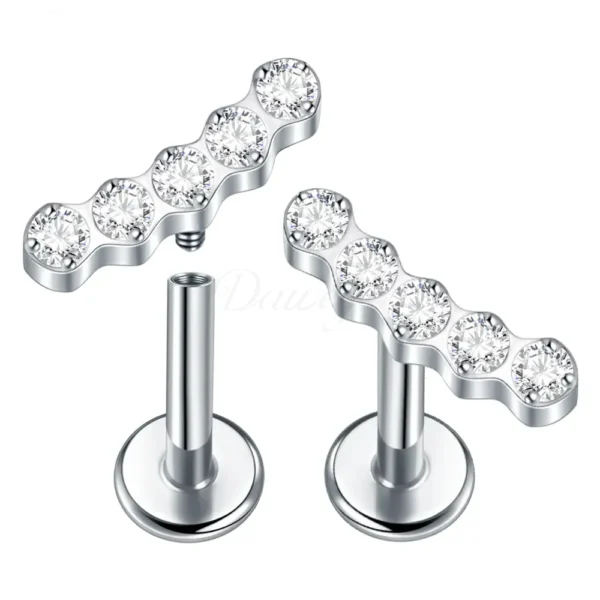 Daweys DS4340 ASTM F136 Titanium Labret con cinque gemme CZ di fila per il piercing