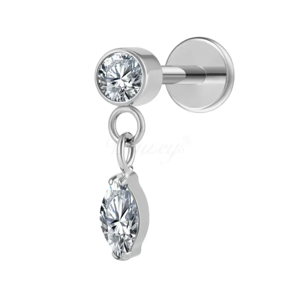 Daweys DS4343 ASTM F136 Titanium Labret with Bezel-Set Zircon and Dangling Marquise Gem - Image 2