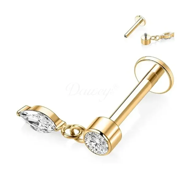 Daweys DS4343 ASTM F136 Titanium Labret with Bezel-Set Zircon and Dangling Marquise Gem - Image 3