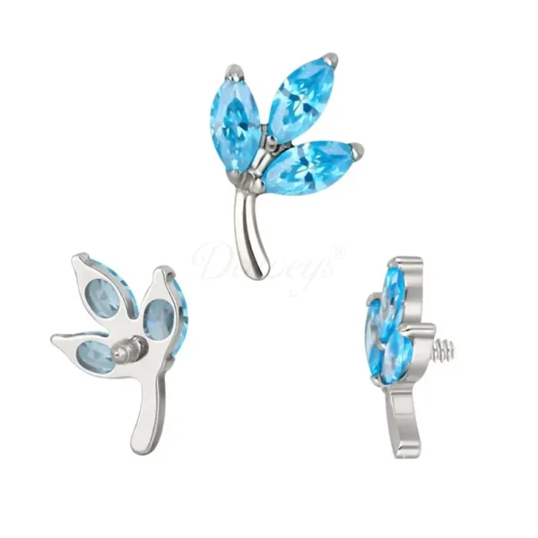 Daweys DS4344 ASTM F136 Titanium Labret with Marquise CZ Gem Leaf Design for Piercing - Image 7