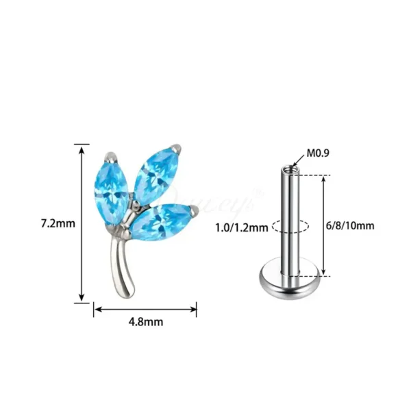 Daweys DS4344 ASTM F136 Titanium Labret with Marquise CZ Gem Leaf Design for Piercing - Image 2