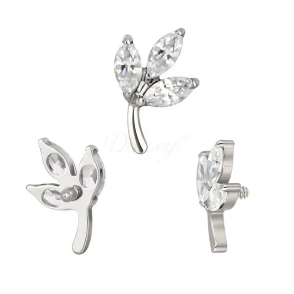Daweys DS4344 ASTM F136 Titanium Labret with Marquise CZ Gem Leaf Design for Piercing - Image 3