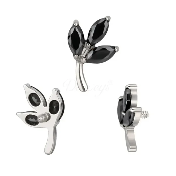 Daweys DS4344 ASTM F136 Titanium Labret with Marquise CZ Gem Leaf Design for Piercing - Image 4