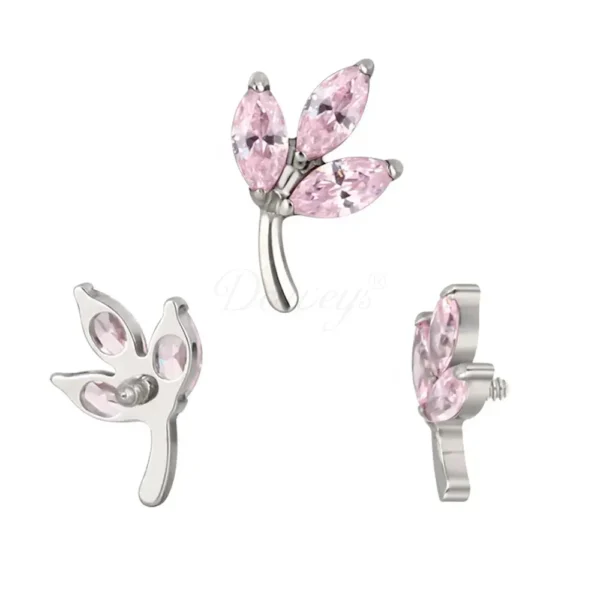 Daweys DS4344 ASTM F136 Titanium Labret with Marquise CZ Gem Leaf Design for Piercing - Image 5